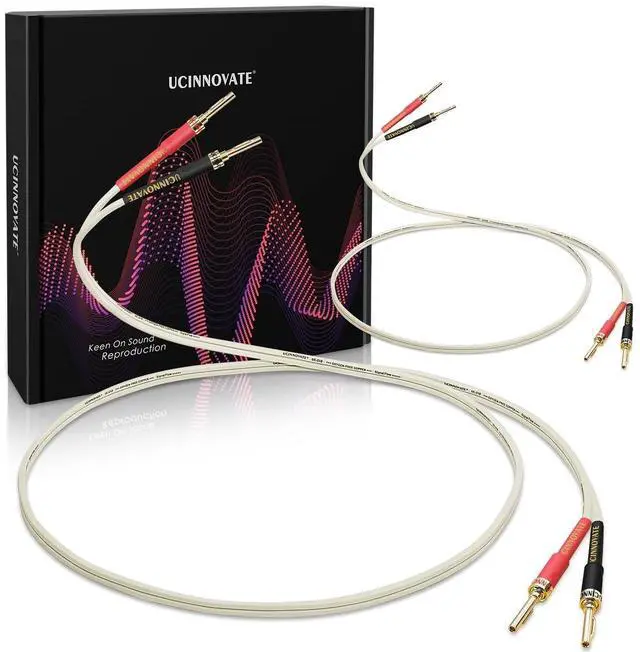 Main image of UCINNOVATE 14 AWG OFC Speaker Cable with Pin Banana Plugs, Audiophile HiFi OFC 3m/9.8Ft White Speaker Wire with Gold-Plated Banana Plugs, Square Speaker Cable for Home Audio System, Amp Crystal Sound