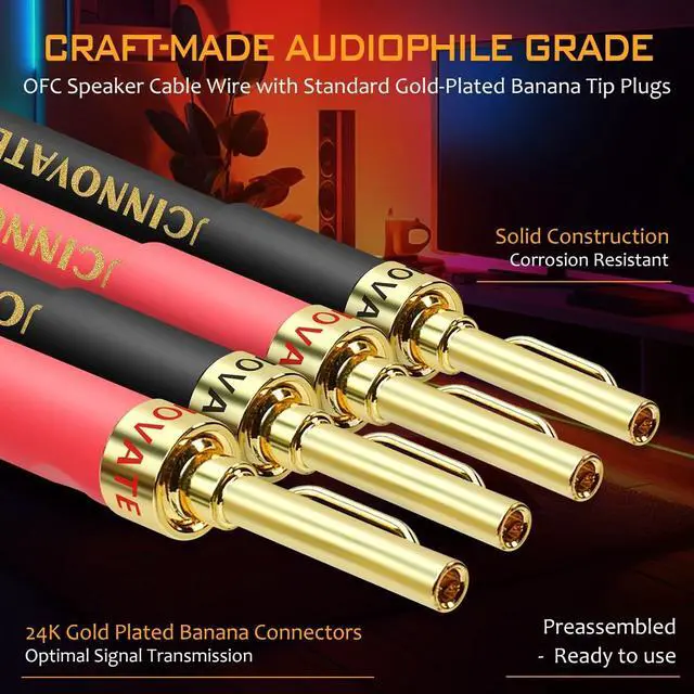Alt view image 2 of 5 - UCINNOVATE 14 AWG OFC Speaker Cable with Pin Banana Plugs, Audiophile HiFi OFC 3m/9.8Ft White Speaker Wire with Gold-Plated Banana Plugs, Square Speaker Cable for Home Audio System, Amp Crystal Sound