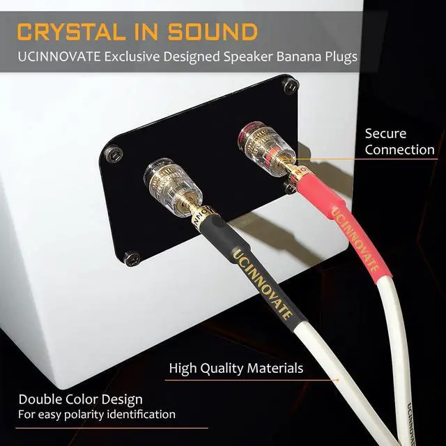 Alt view image 5 of 5 - UCINNOVATE 14 AWG OFC Speaker Cable with Pin Banana Plugs, Audiophile HiFi OFC 3m/9.8Ft White Speaker Wire with Gold-Plated Banana Plugs, Square Speaker Cable for Home Audio System, Amp Crystal Sound