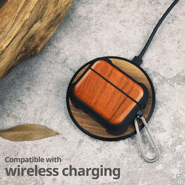 Alt view image 5 of 5 - Carveit Wooden Case for AirPods Pro 2nd/1st Gen, Wood Artisan Engraved & TPU Shockproof, Titanium Quick Released Clasp, Wireless Chargers Compatible (Natural Grain) Rosy