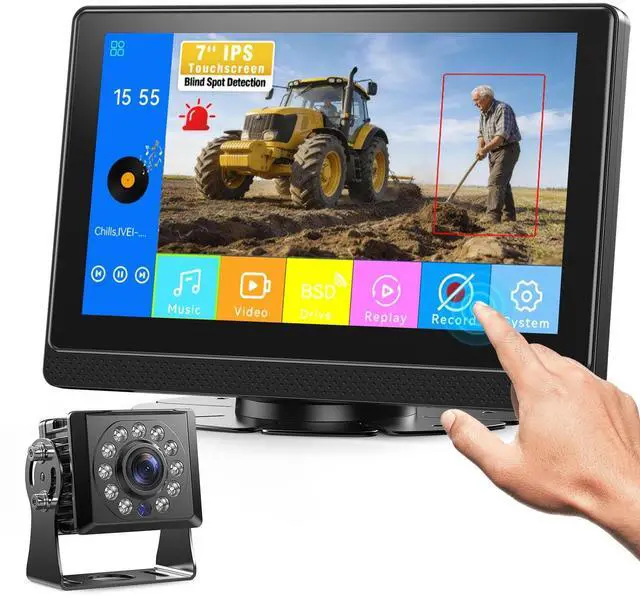 Main image of Fookoo 1080P AHD Wired Backup Camera System, 7" Touchscreen Monitor Blind Spot Detection 10G Vibration-Proof Rear Camera for Tractor Truck Excavator Caravan Skid Steer Harvester MP3 MP5 Waterproof DVR