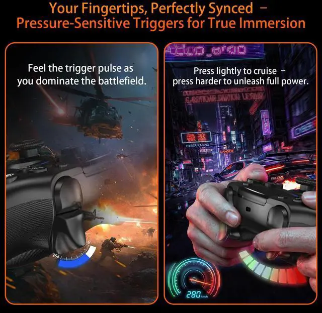 Alt view image 4 of 5 - Nonbliep for PS5 Controller, Dynamic Response Triggers Wireless Controller for PS5/Slim/Pro/PC, Quad-Motor Haptic Vibration, 2000mAh, Mic, Speaker, 6-Axis Gyro Sensor Black