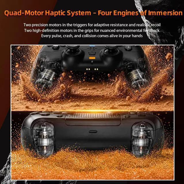 Alt view image 5 of 5 - Nonbliep for PS5 Controller, Dynamic Response Triggers Wireless Controller for PS5/Slim/Pro/PC, Quad-Motor Haptic Vibration, 2000mAh, Mic, Speaker, 6-Axis Gyro Sensor Black