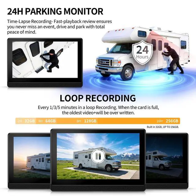 Alt view image 4 of 5 - Fookoo 1080P AHD Wired Backup Camera System, 7" Touchscreen Monitor Blind Spot Detection 10G Vibration-Proof Rear Camera for Tractor Truck Excavator Caravan Skid Steer Harvester MP3 MP5 Waterproof DVR