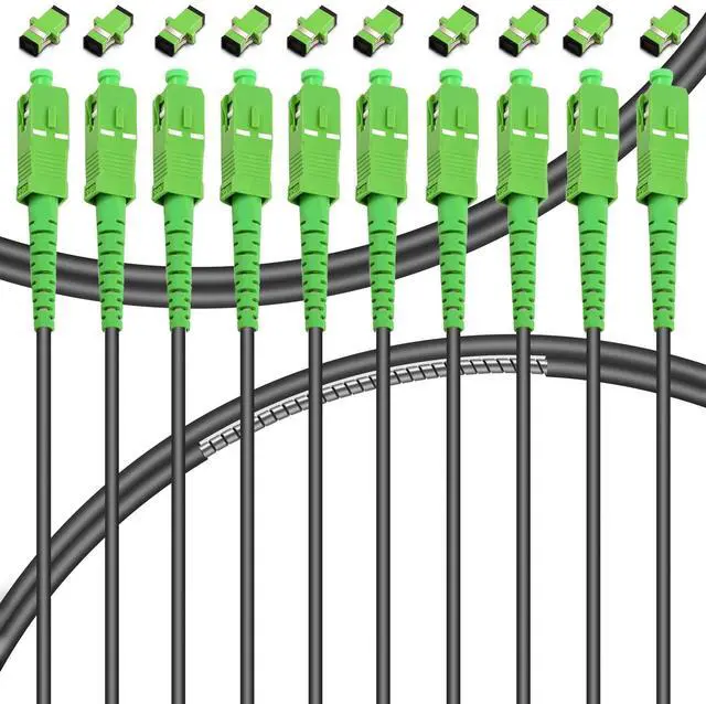 Main image of Bangun 10-Pack - 10m SC/APC to SC/APC Fiber Optic Internet Cable, Armored Single Mode Patch Cable, Fiber Optic Jumper Optical Patch Cord - SIMPLEX - 9/125um - OS1/OS2 Compatible, LSZH Black