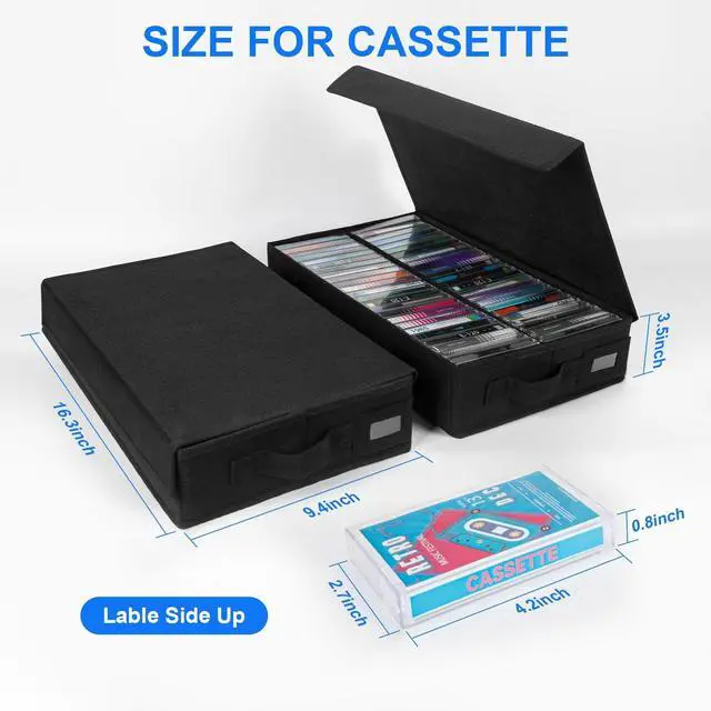 Alt view image 3 of 5 - BOATISLE Cassette Tape Storage Box with Handles and Lid Cassette Tape Holder and Organizer with External Label Slots, Stackable Cassette Storage Rack, 3Pack-Black