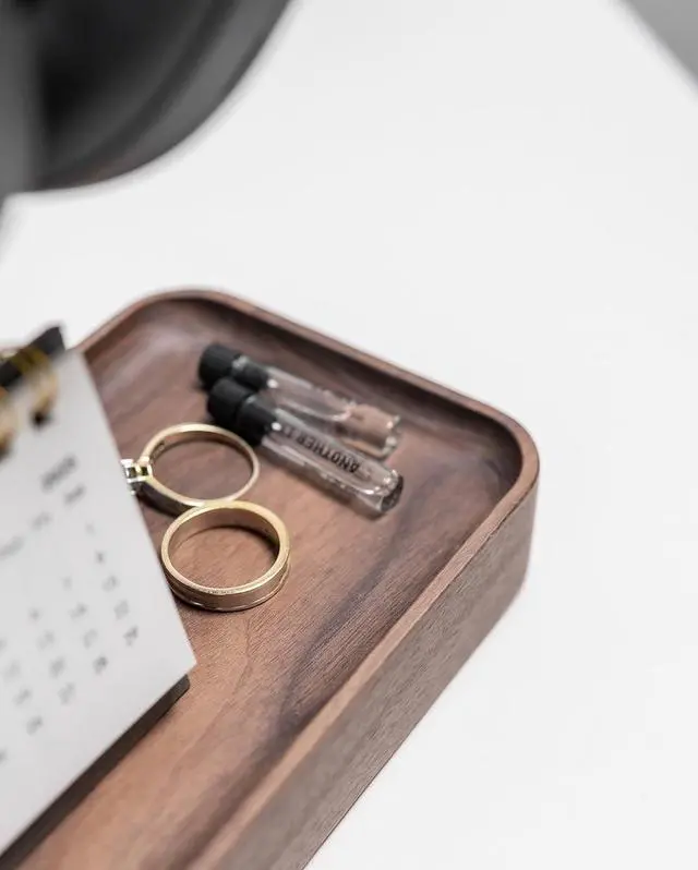 Alt view image 3 of 5 - Raico Headphone Stand with Catchall Tray Base Premium Showpiece Headset Holder with Storage Solid Wood (Walnut)