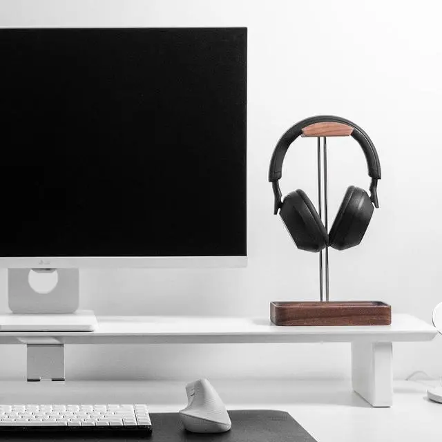 Alt view image 5 of 5 - Raico Headphone Stand with Catchall Tray Base Premium Showpiece Headset Holder with Storage Solid Wood (Walnut)