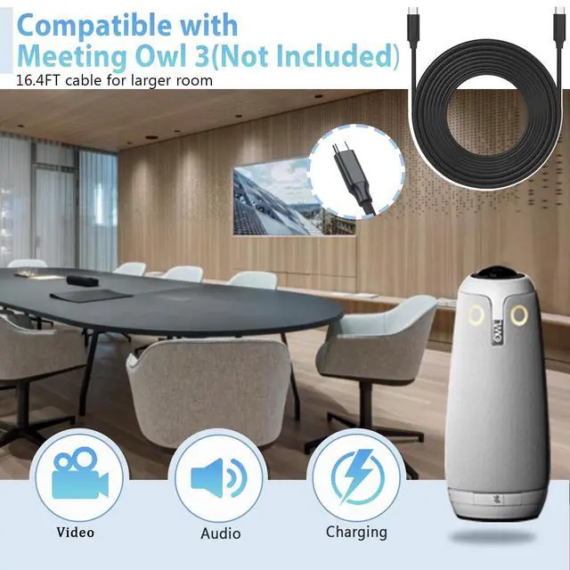 Alt view image 2 of 5 - Wadoy 16ft USB-C Cable Compatible with Meeting Owl 3,USB C Cable Replacement for Meeting Owl 3,20Gbps Extension Type C Cable for Larger Meeting Room,Longer Table