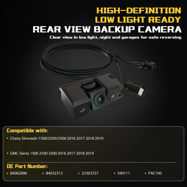 Alt view image 2 of 5 - Rear View Backup Camera with Power Tailgate Compatible with 2016-2019 Chevy Silverado GMC Sierra 1500 2500HD 3500HD Replace OE 84062896 23363727