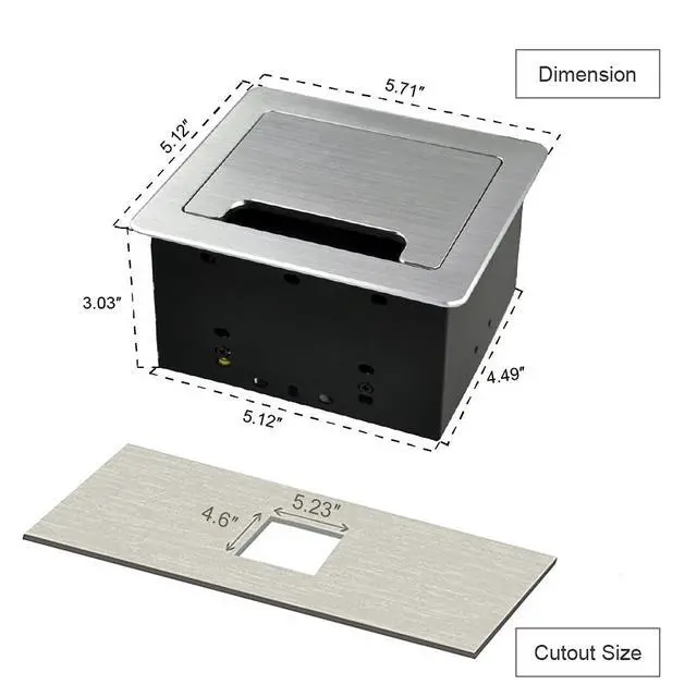 Alt view image 3 of 5 - Tabletop Brush Connectivity Box with 2 AC Power + 2 USB Charger + HDMI + 1 3.5mm Audio + USB-C Data + RJ45(cat6) for Conference (Silver)
