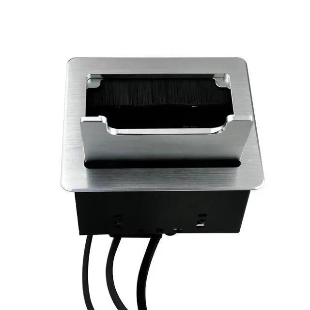 Alt view image 5 of 5 - Tabletop Brush Connectivity Box with 2 AC Power + 2 USB Charger + HDMI + 1 3.5mm Audio + USB-C Data + RJ45(cat6) for Conference (Silver)