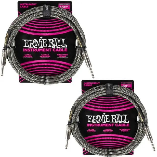 Main image of Ernie Ball Braided Instrument Cable Set Straight/Straight Lenght 10ft in Silver Fox (P06429) - Pack of 2