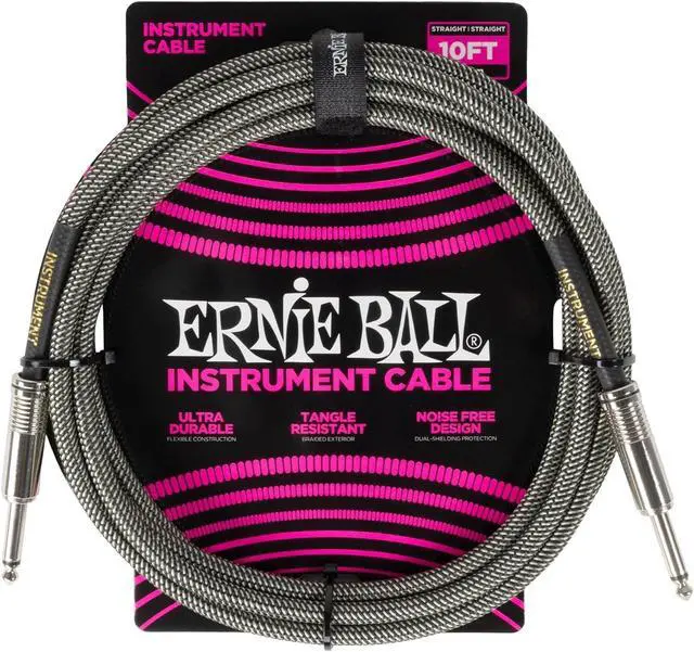 Alt view image 2 of 3 - Ernie Ball Braided Instrument Cable Set Straight/Straight Lenght 10ft in Silver Fox (P06429) - Pack of 2