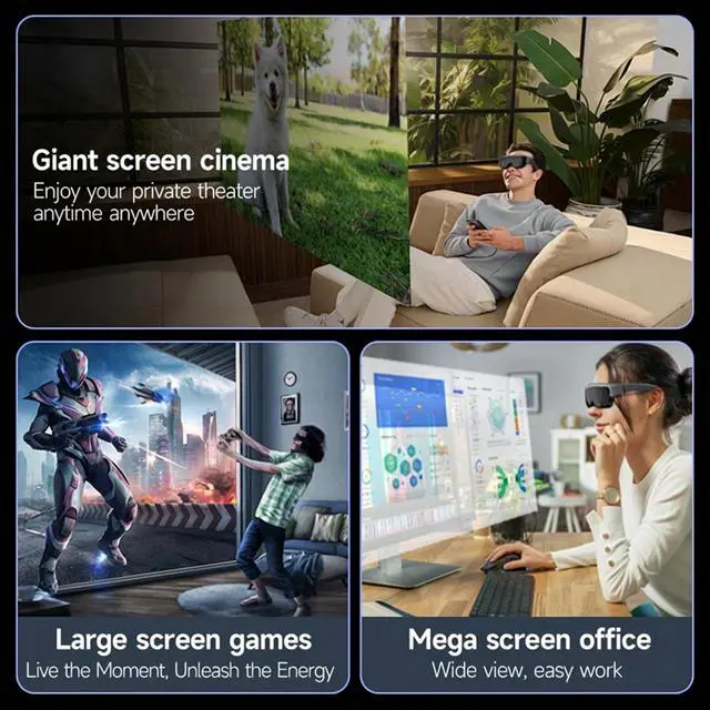Alt view image 3 of 5 - Denash AR Glasses, 1080P OLED Display, 3000-Nit Ultra-Bright, Up to 400" Virtual Screen, 0-600 Myopia Adjustment, Immersive XR Glasses Built-in Speakers for iOS & Android