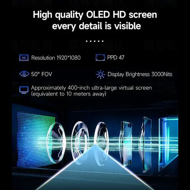 Alt view image 5 of 5 - Denash AR Glasses, 1080P OLED Display, 3000-Nit Ultra-Bright, Up to 400" Virtual Screen, 0-600 Myopia Adjustment, Immersive XR Glasses Built-in Speakers for iOS & Android