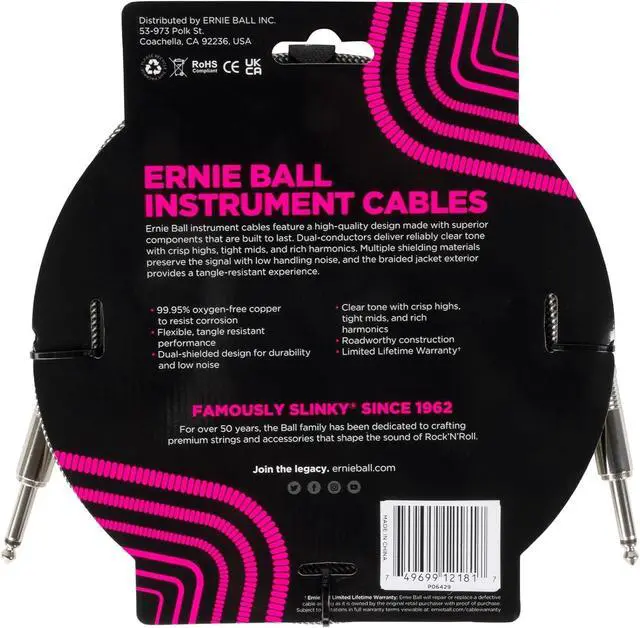 Alt view image 3 of 3 - Ernie Ball Braided Instrument Cable Set Straight/Straight Lenght 10ft in Silver Fox (P06429) - Pack of 2