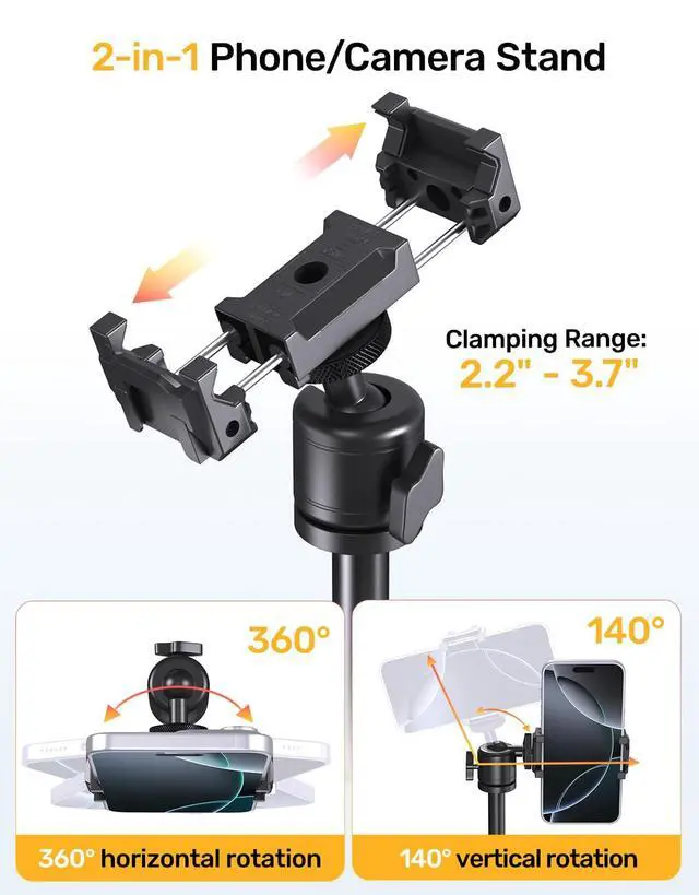 Alt view image 3 of 5 - Upgraded Webcam Stand for Desk, Telescopic Webcam Tripod Mount with Ball Head, Compatible with Logitech Camera C922 C930e C920S C920 C615 C960 C920x BRIO 4K NexiGo N60, Phone Holder with 1/4" T