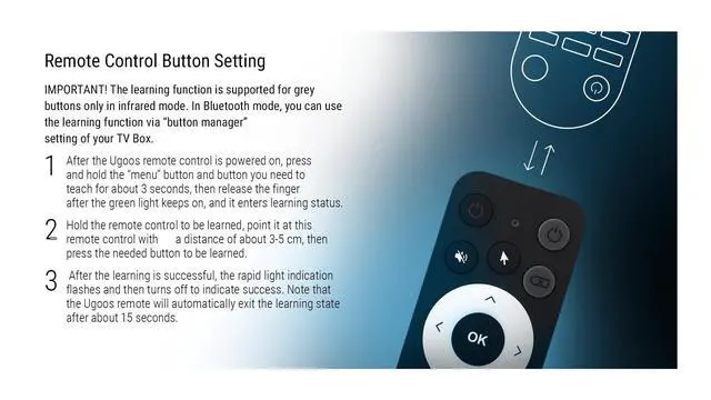 Alt view image 2 of 5 - Ugoos BT Remote Control UR02 Remote InfraRed and Bluetooth Connection, For Ugoos TV Box, Built-in Microphone for voice search,Gyro Sensing,Compatible with AM6B Plus/SK1/SK1 Lite/X5m PRO/AM9 PRO TV Box