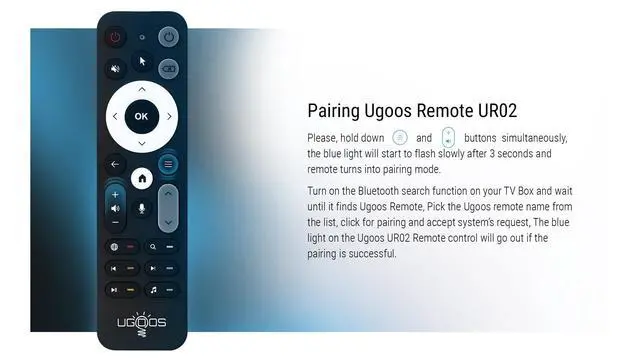 Alt view image 3 of 5 - Ugoos BT Remote Control UR02 Remote InfraRed and Bluetooth Connection, For Ugoos TV Box, Built-in Microphone for voice search,Gyro Sensing,Compatible with AM6B Plus/SK1/SK1 Lite/X5m PRO/AM9 PRO TV Box