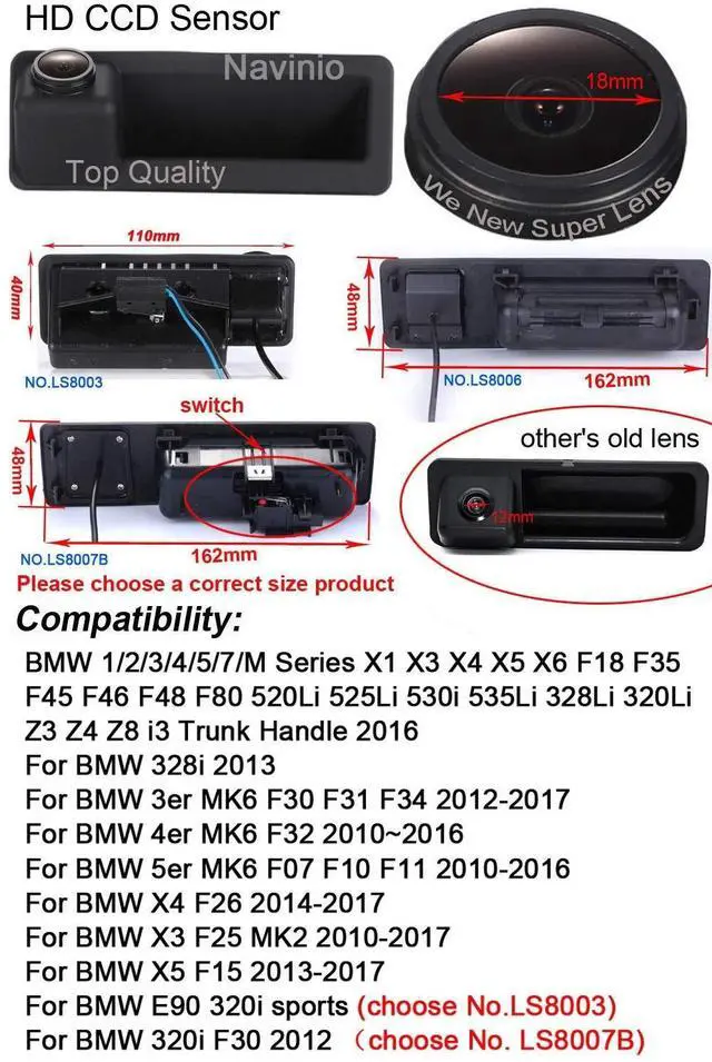 Alt view image 2 of 5 - HD IP68 170 Rear View Reverse Trunk Handle Backup Camera Compatible with BMW F18 F35/F45 F46 F48 F80 520Li 525Li 530i 535Li 328Li 320Li/Z3 Z4 Z8 i3 /328i/F30 F31 F34 F32/F07 F10 F11/F26/F25/F15