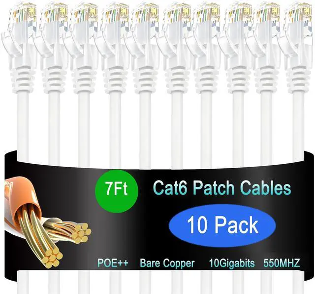 Main image of Lysymixs Cat6 Ethernet Patch Cable 7 ft (10 Pack), Cat6 Patch Cable for Data Centers, Cat 6 Patch Cable 10G, Network Patch Cables for Home and Enterprise Network -White
