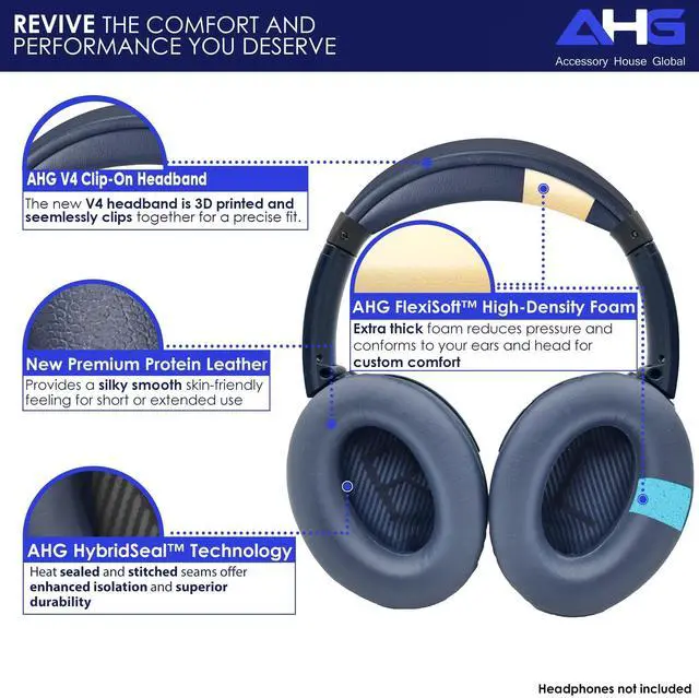 Alt view image 3 of 5 - AHG QC35 earpads / QC35 ii Headband pad Cushion kit. Compatible w/Bose QuietComfort 35 ii / QC35 Headphones (MNB). Premium Headband Design ^^ Seamless DIY Assembly ^^ Superior Comfort and Durabilit