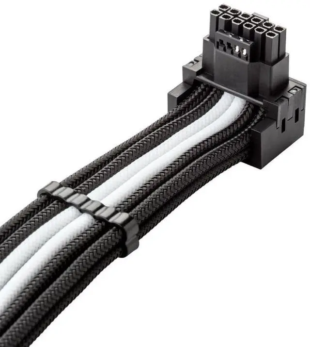 Alt view image 2 of 3 - CableMod E-Series Pro ModMesh Sleeved 12V-2x6 12VHPWR 90 StealthSense PCIe Cable for EVGA G/G+ / P/P+ / T - Variant A (Black + White, 16-pin to Triple 8-pin, 60cm)