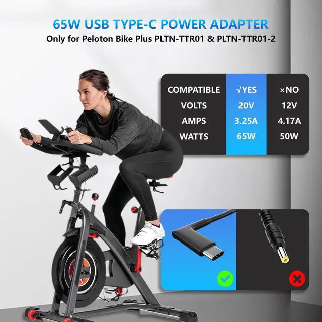 Alt view image 2 of 5 - EFEALL Power Cord Replacement for Peloton Bike+, 65W USB Type-C Fast Charge AC Adapter for Peloton Bike Plus, 20V/3.25A Replacement for Peloton Bike+ Power Cord (NOT for Peloton Original Bike)