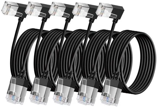 Main image of Dutevolns Ultra Thin Cat 6A Ethernet Cable 90 Degree Right Angled 30 Feet 5Pack, 10Gbps High-Speed Network Slim Cable, 550Mhz, Rj45 Flexible Ethernet Cable, for PC, Router, Windows (Black)