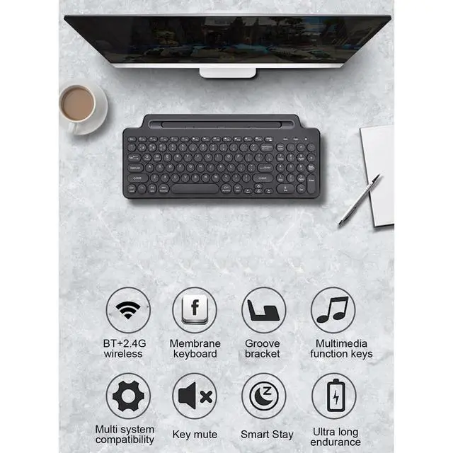 Alt view image 3 of 5 - Denash Wireless BT Keyboard, 2.4GHz Ultra Slim Desktop Keyboard with Touchpad for Tablet PC Mobile Phone Laptop Notebook (with Touchpad)