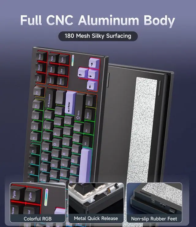 Alt view image 3 of 5 - MCHOSE GX87 Pro Aluminum Custom Mechanical Keyboard Gaming Keyboards with Quick Disassemble Case, Black