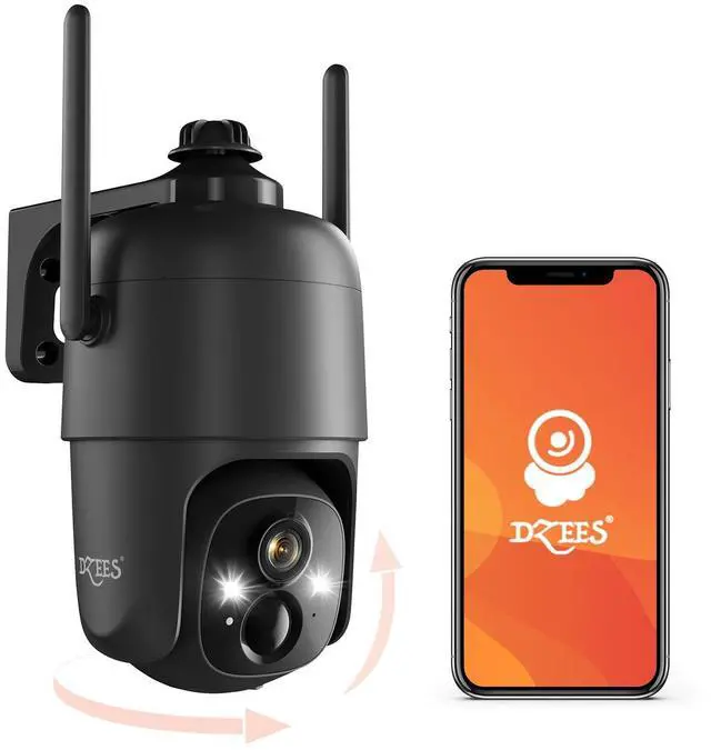Main image of Dzees 360 PTZ WiFi Security Cameras Wireless Outdoor, 2K Battery Powered Home Security Camera Indoor, Spotlight & Siren, Color Night Vision, 2-Way Talk, AI Motion Detection, IP66, Cloud Stroage