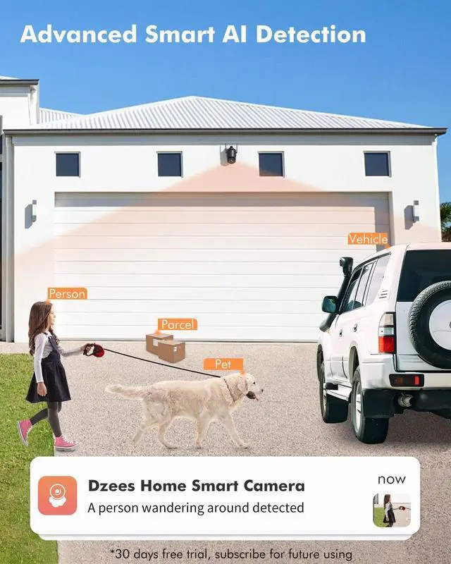 Alt view image 5 of 5 - Dzees 360 PTZ WiFi Security Cameras Wireless Outdoor, 2K Battery Powered Home Security Camera Indoor, Spotlight & Siren, Color Night Vision, 2-Way Talk, AI Motion Detection, IP66, Cloud Stroage