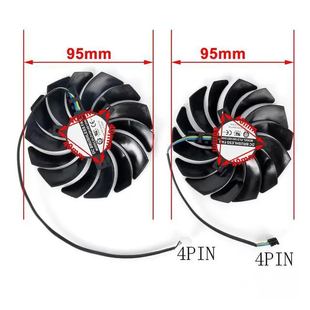 Alt view image 4 of 5 - GPU Cooling Replacement Fan for MSI RTX 3070 3060 3060TI 3050 Ventus 2X / OC / V1 for RX 6600 6600XT 6650XT 6700XT 6750XT MECH 2X / OC Series 4 Pin 95mm PLD10010S12HH (fan3)