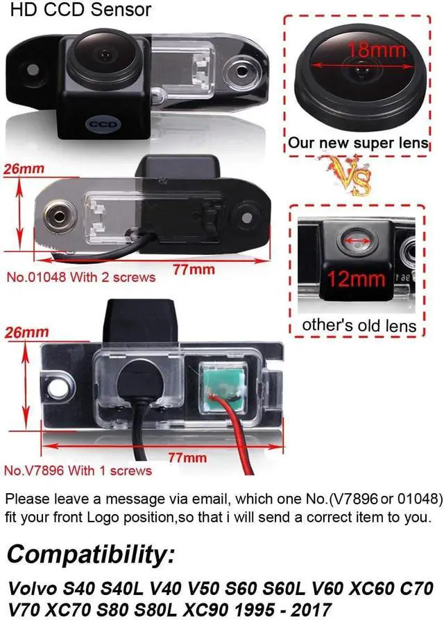 Alt view image 2 of 5 - Super HD 1280x720 Pixels Night Vision IP68 Waterproof Reverse Rear View Camera Replacement for Volvo S40 S40L V40 V50 VS60L V60 XC60 C70 V70 XC70 S80 S80L XC90(Model 1=01048)