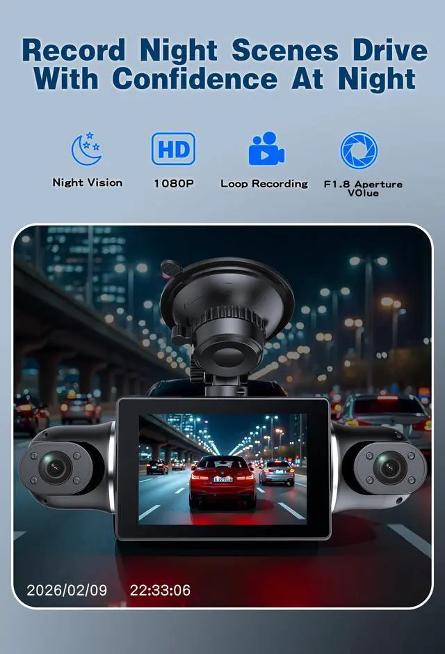 Alt view image 4 of 5 - 4 Channel Full HD Dash Cam, 2K Front + 1080P Side/Rear Cameras, 3-Inch LCD Screen, Support 256GB Max,WiFi/APP Control, G-Sensor, Parking Monitor,Night Vision (Ebony)