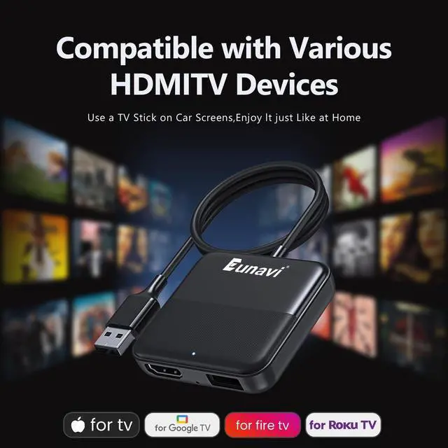 Alt view image 3 of 5 - Eunavi Car TV Mate Car Streaming Device - HDMI to USB Converter for OEM CarPlay - Compatible with Fire TV Stick, SetTop Box, Switch, Computer, etc - Plug & Play