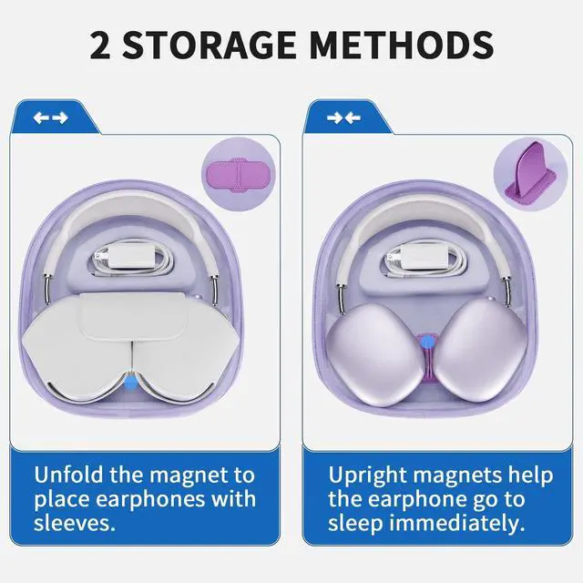 Alt view image 3 of 5 - Smart Case for Apple AirPods Max 2/AirPods Max Headphone Supports Sleep Mode, Hard Organizer Portable Carry Travel Cover Storage Bag (Purple)