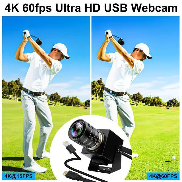 Alt view image 5 of 5 - IFWATER 4K 60fps High Speed Camera USB3.0 & HDMI Dual Simultaneous Output 3X Manual CS-Mount Varifocal Lens with 2X Digital Zoom H.264 Security Camera for Computers TVs Projectors Video Conferences
