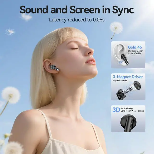 Alt view image 3 of 5 - Wireless Earbuds, Bluetooth 5.4 Headphones HiFi Stereo with 4 HD Mic, 50H Playtime Bluetooth Earbuds with Dual LED Display, IPX7 Waterproof Wireless Earphones, Touch Control Ear Buds,USB
