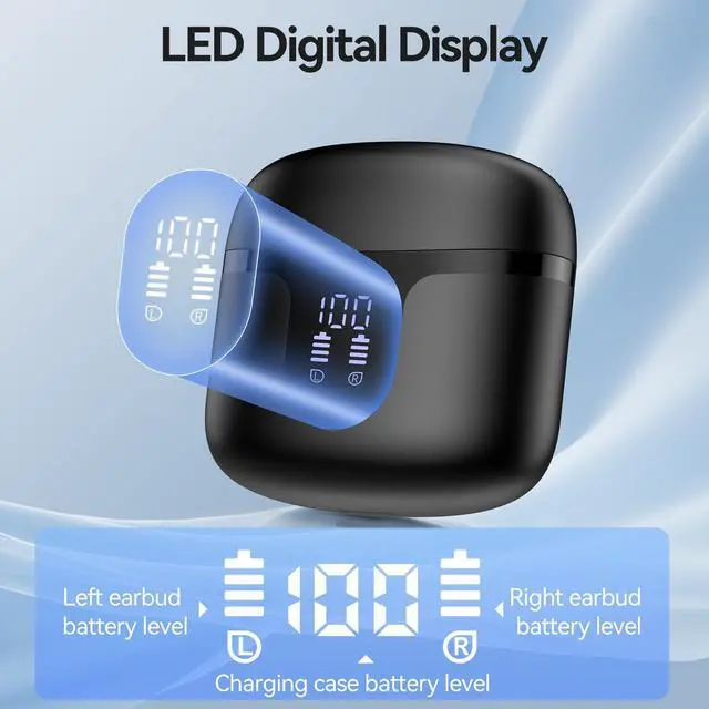 Alt view image 5 of 5 - Wireless Earbuds, Bluetooth 5.4 Headphones HiFi Stereo with 4 HD Mic, 50H Playtime Bluetooth Earbuds with Dual LED Display, IPX7 Waterproof Wireless Earphones, Touch Control Ear Buds,USB