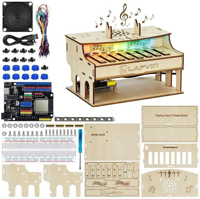 Main image of LAFVIN ESP32 DIY Electronic Piano Kit, Programmable Music Learning Kit with RGB Lights, Dual Play Modes, Web Remote Control Compatible with Arduino IDE