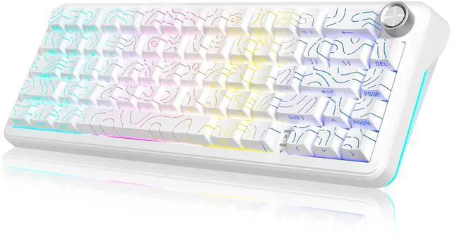 Main image of RedThunder K65 Wireless Mechanical Keyboard, CNC Knob, Tri-Mode BT5.0/2.4GHz/USB-C Hot Swappable Custom, Pre-lubed Linear Coconut Switches, Gasket Structure, RGB Gaming Keyboard, White Contour