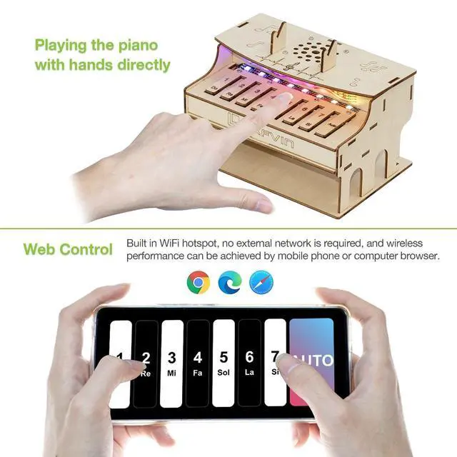 Alt view image 3 of 5 - LAFVIN ESP32 DIY Electronic Piano Kit, Programmable Music Learning Kit with RGB Lights, Dual Play Modes, Web Remote Control Compatible with Arduino IDE