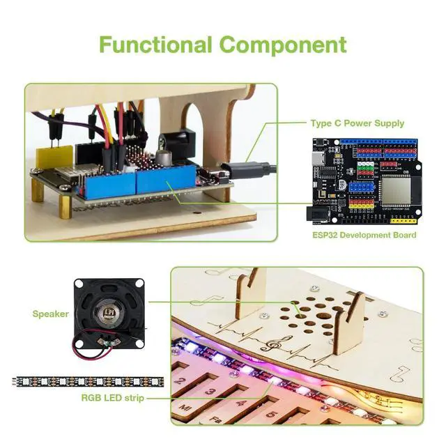 Alt view image 4 of 5 - LAFVIN ESP32 DIY Electronic Piano Kit, Programmable Music Learning Kit with RGB Lights, Dual Play Modes, Web Remote Control Compatible with Arduino IDE