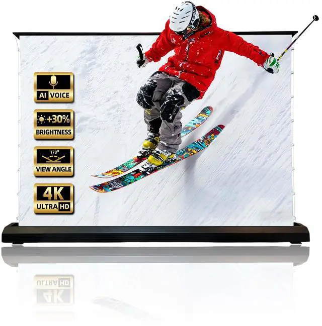 Main image of VeezuJoyz 72 inch VJ-MWhite Motorized Floor-Rising Projection Screen, 8K/4K UHD White Projector Screen, Supports Multiple Aspect Ratios, Multiple Control Methods, Anti-Pinch & Dust-Proof Design