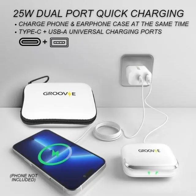 Alt view image 3 of 5 - Groove Wireless Bluetooth Earbuds Over Ear Electronics ^^ 4-in-1 Kit ^^ Includes (2) Ear Buds (1) Rechargeable Case with Cable (1) Wireless Charging Pad for Mobile Phone (1) Travel Bag ^