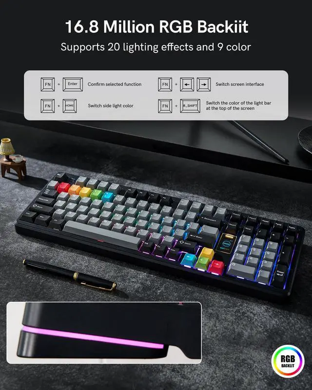 Alt view image 4 of 5 - Keymatic Mechanical Keyboard Wireless,98% Pink Creamy Keyboard Gaming Keyboard,3 Mode with Multimedia Screen,RGB Backlit,Black