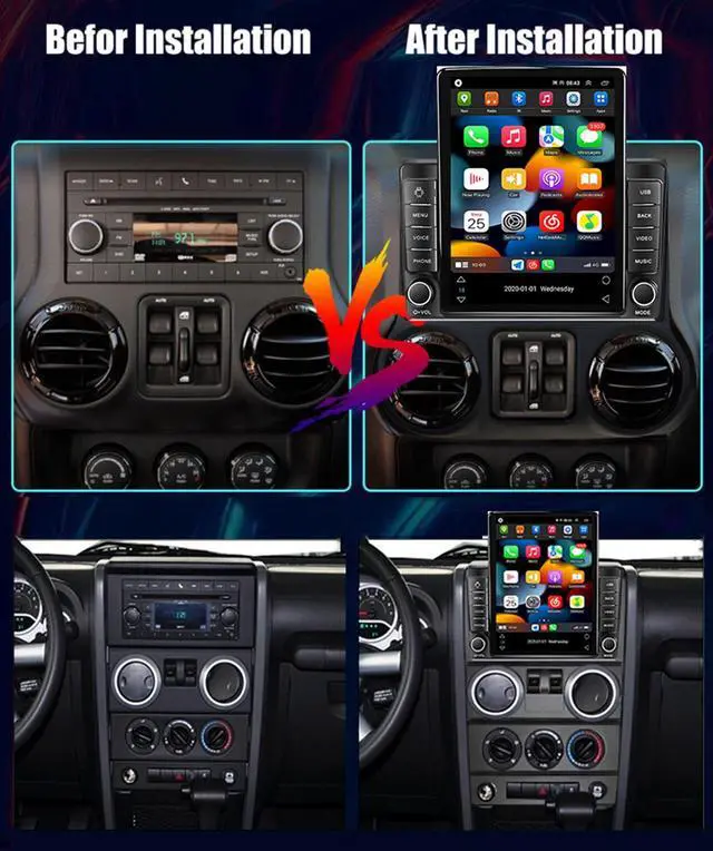 Alt view image 3 of 5 - Android 15 Radio for Jeep Wrangler JK Rubicon 2007-2018 Stereo Upgrade Tesla Style 4GB+64GB Head Unit 9.7 Inch Touchscreen Multimedia Player GPS Navigation FM BT Receiver with Carplay Android Auto